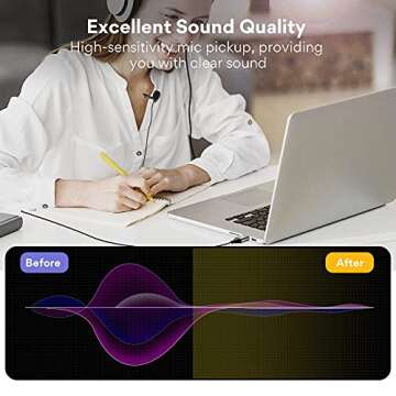 MAONO USB Lavalier Microphone, 192KHZ/24BIT Plug & Play Omnidirectional Lapel Shirt Collar Clip on M...