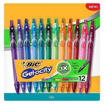 BIC Gelocity Quick Dry Retractable Gel Pen Set - 12 Assorted Colors for Smooth Writing
