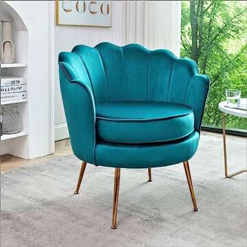 US Pride Furniture Velvet Barrel Chair, Stylish Accent with Scalloped Backrest and Gold Metal Legs, ...