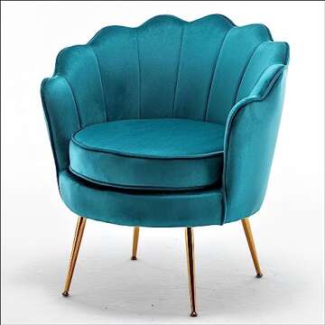 US Pride Furniture Velvet Barrel Chair, Stylish Accent with Scalloped Backrest and Gold Metal Legs, Suitable for Traditional, Modern, and Contemporary Living Rooms, Greenish Blue