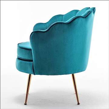 US Pride Furniture Velvet Barrel Chair, Stylish Accent with Scalloped Backrest and Gold Metal Legs, Suitable for Traditional, Modern, and Contemporary Living Rooms, Greenish Blue