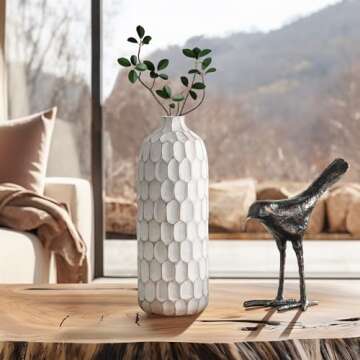 Torre & Tagus Divot Textured Decorative Vase for Home Decor - 15" Modern Farmhouse Bottle Vase for Dried Floral, Rustic Flower Vase for Living Room Table, Entryway Console, Pueblo Revival Style