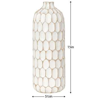 Torre & Tagus Divot Textured Decorative Vase for Home Decor - 15" Modern Farmhouse Bottle Vase for Dried Floral, Rustic Flower Vase for Living Room Table, Entryway Console, Pueblo Revival Style