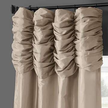HPD Half Price Drapes Ruched Faux Taffeta Silk Curtains 108 Inches Long Room Darkening Curtains for Bedroom & Living Room (1 Panel), 50W x 108L, Antique Beige