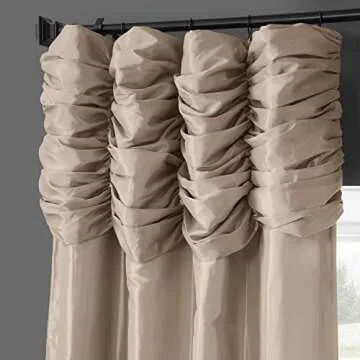 HPD Half Price Drapes Ruched Faux Taffeta Silk Curtains 108 Inches Long Room Darkening Curtains for Bedroom & Living Room (1 Panel), 50W x 108L, Antique Beige