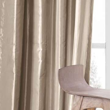 HPD Half Price Drapes Ruched Faux Taffeta Silk Curtains 108 Inches Long Room Darkening Curtains for Bedroom & Living Room (1 Panel), 50W x 108L, Antique Beige