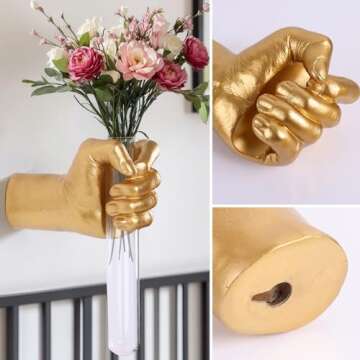 Hand Wall Vase - Unique Gold Hand Sculpture Decor