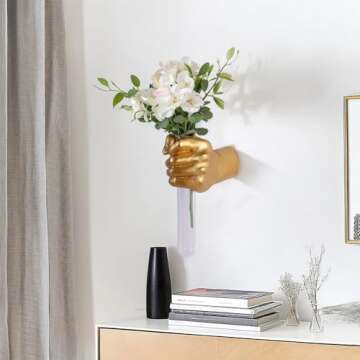 Hand Wall Vase - Unique Gold Hand Sculpture Decor