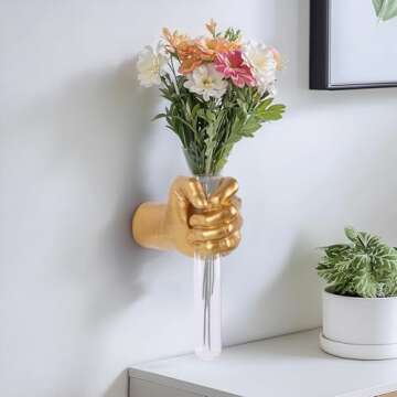 Hand Wall Vase - Unique Gold Hand Sculpture Decor