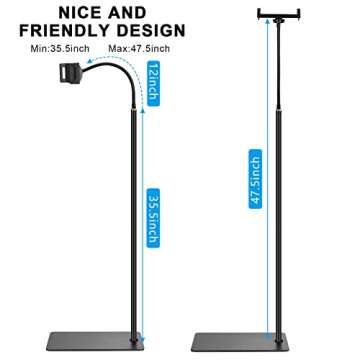 Tablet Floor Stand with Double Weight Base 360-degree Rotatable Metal Tablet Holder with Flexible Gooseneck Holder Long Arm for iPad Mini Air Pro, All Cell Phones iPhone & Tablets (4.5-12.9-inch)