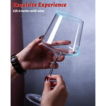 Physkoa 18oz Red Wine Glasses Set of 4-LeadFree Crystal Glass Wine Glasses with Tall Long Stem【Hand Blown Italian Style】 Stemmed Square Wine Glasses Gifts for Home Party