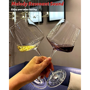 Physkoa 18oz Red Wine Glasses Set of 4-LeadFree Crystal Glass Wine Glasses with Tall Long Stem【Hand Blown Italian Style】 Stemmed Square Wine Glasses Gifts for Home Party