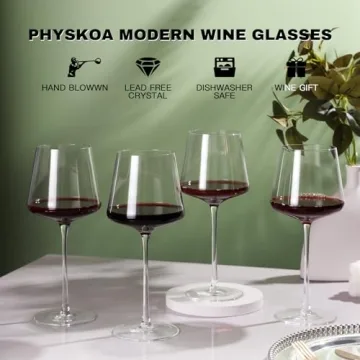 Physkoa 18oz Red Wine Glasses Set of 4-LeadFree Crystal Glass Wine Glasses with Tall Long Stem【Hand Blown Italian Style】 Stemmed Square Wine Glasses Gifts for Home Party