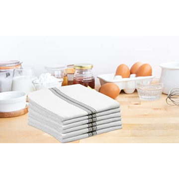 Cotton Craft - Scandia Stripe 12 Pack - Pure Cotton - Professional Commercial Restaurant Grade Kitchen Dish Tea Towel Cloth Napkins - Low Lint Sturdy Weave - Reusable - 16x28-30 Ounces - Charcoal