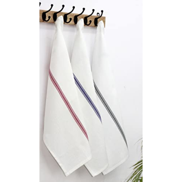 Cotton Craft - Scandia Stripe 12 Pack - Pure Cotton - Professional Commercial Restaurant Grade Kitchen Dish Tea Towel Cloth Napkins - Low Lint Sturdy Weave - Reusable - 16x28-30 Ounces - Charcoal