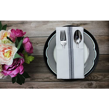 Cotton Craft - Scandia Stripe 12 Pack - Pure Cotton - Professional Commercial Restaurant Grade Kitchen Dish Tea Towel Cloth Napkins - Low Lint Sturdy Weave - Reusable - 16x28-30 Ounces - Charcoal