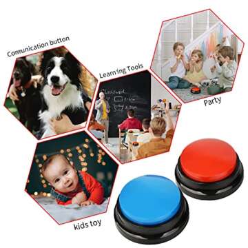 Pet Communication Button, Dog Talking to Relieve Boredom Artifact, Educational Training Bite Resistant Dog Toys, Recordable Button Vocalizer, Set of 4 Colors (Battery Included)(Type 2-Without LED)