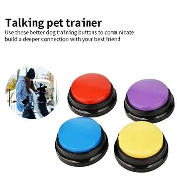 Pet Communication Button, Dog Talking to Relieve Boredom Artifact, Educational Training Bite Resistant Dog Toys, Recordable Button Vocalizer, Set of 4 Colors (Battery Included)(Type 2-Without LED)