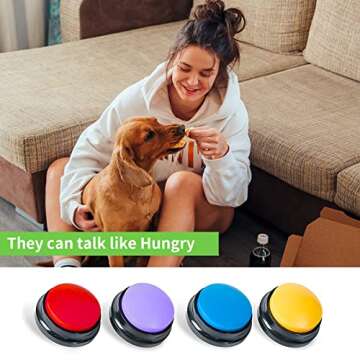 Pet Communication Button, Dog Talking to Relieve Boredom Artifact, Educational Training Bite Resistant Dog Toys, Recordable Button Vocalizer, Set of 4 Colors (Battery Included)(Type 2-Without LED)