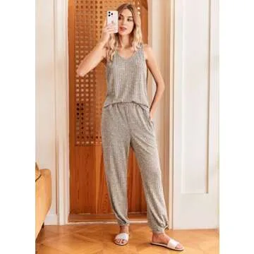 Ekouaer Women's Pajamas Sleeveless Summer Lounge Set Ribbed Knit Pj Loungewear Soft Tank Sleepwear N...