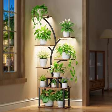 POZILAN Plant Stand Indoor with Grow Light, 8-Tiered Tall Plant Stands for Indoor Plants Multiple, M...
