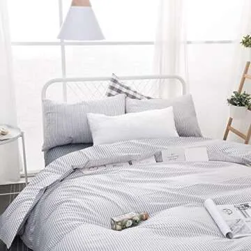 Wake In Cloud Striped Cotton Duvet Cover Set - 100% Cotton Farmhouse Bedding