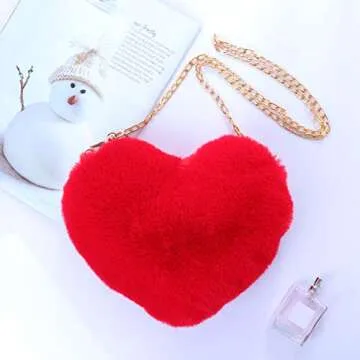 TENDYCOCO Heart Shaped Clutch Purse Faux Fur Shoulder Bag Crossbody Bag Fluffy Handbag