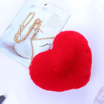 TENDYCOCO Heart Shaped Clutch Purse Faux Fur Shoulder Bag Crossbody Bag Fluffy Handbag