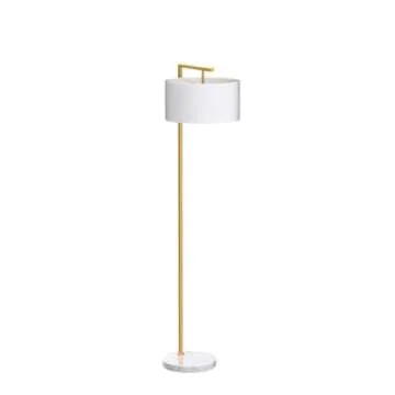 Archiology Gold Floor Lamp with Marble Base & White Linen Drum Shade ,Modern Lamps for Living Room,Bedrooms, Study Room and Office (62.2’’)