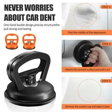 INBUGZ 3 PCS Dent Puller,Car Dent Puller,Car Dent Remover Tools for Car Dent Repair, Glass, Screen, Tiles & Objects Moving Black&Orange