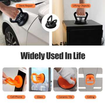 INBUGZ 3 PCS Dent Puller,Car Dent Puller,Car Dent Remover Tools for Car Dent Repair, Glass, Screen, Tiles & Objects Moving Black&Orange