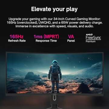 Pixio PXC348C 34 inch 165Hz Refresh Rate UWQHD 1440p Ultrawide Resolution 1500R Curve VA Panel 1ms R...