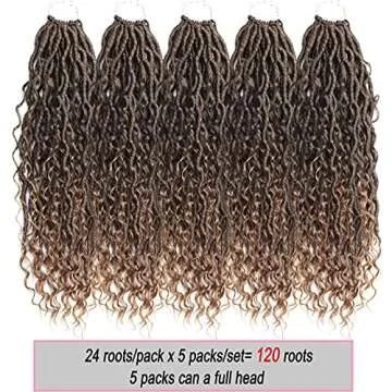120 Strands Boho Goddess Locs Crochet Hair 22inch Omber Blonde River Faux Locs Crochet Hair Curly Faux Locs Wavy Crochet Hair with Curly Ends Boho Style Synthetic Hair Extensions (22" 5Packs 1B/27#)
