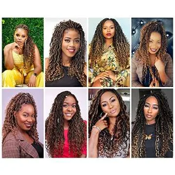 120 Strands Boho Goddess Locs Crochet Hair 22inch Omber Blonde River Faux Locs Crochet Hair Curly Faux Locs Wavy Crochet Hair with Curly Ends Boho Style Synthetic Hair Extensions (22" 5Packs 1B/27#)