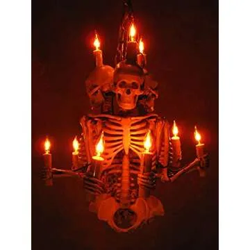 Skeleton Chandelier, Three Harvey Jr. Skeletons Holding Candles - A Unique Halloween Prop for Your H...