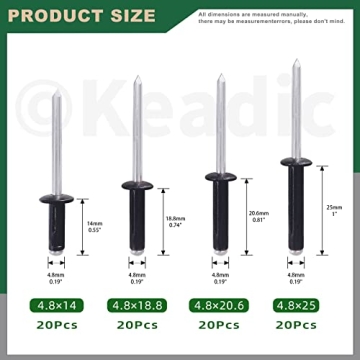 Keadic 80Pcs Blind Rivet Set for Metal Furniture and More