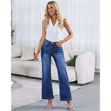 GRAPENT Women's 90s Outfit Jeans High Waisted Stretchy Jeans Bootcut Bell Bottom Jeans Petite Color Dark Blue Size 4 Size 6