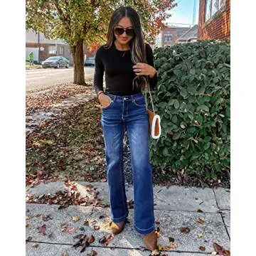 GRAPENT Women's 90s Outfit Jeans High Waisted Stretchy Jeans Bootcut Bell Bottom Jeans Petite Color Dark Blue Size 4 Size 6