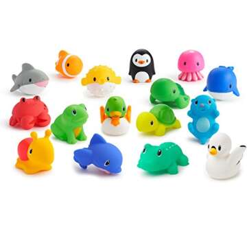 Munchkin Super Scoop Bath Toy Organizer and 16 Piece Bath Squirt Value Set, Value Set, Blue