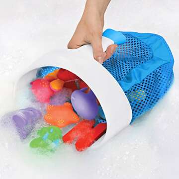 Munchkin Super Scoop Bath Toy Organizer and 16 Piece Bath Squirt Value Set, Value Set, Blue
