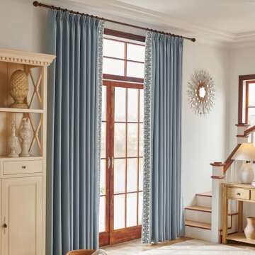 VisionaryHomeDesign Grey Pinch Pleat Linen Room Darkening Curtain Elegant Embroidery Luxury Window C...
