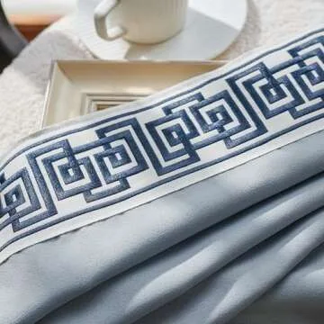 VisionaryHomeDesign Grey Pinch Pleat Linen Room Darkening Curtain Elegant Embroidery Luxury Window Curtain,for Bedroom Living Room Club Theater Patio Door (50‘’W x 96‘’L(Set of 2))