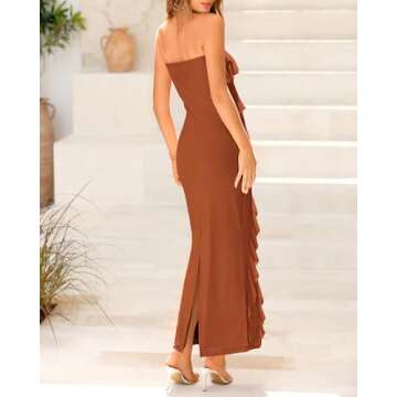 BTFBM Women Summer Dresses Formal Wedding Guest Dresses Elegant Cocktail Dresses Bodycon Party Club Dress(Solid Caramel,Medium)