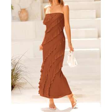 BTFBM Women Summer Dresses Formal Wedding Guest Dresses Elegant Cocktail Dresses Bodycon Party Club Dress(Solid Caramel,Medium)