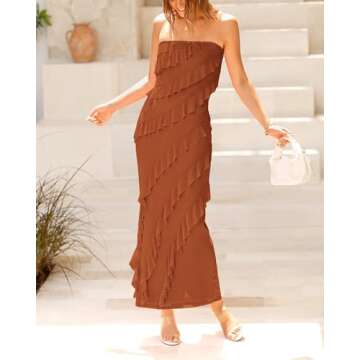 BTFBM Women Summer Dresses Formal Wedding Guest Dresses Elegant Cocktail Dresses Bodycon Party Club Dress(Solid Caramel,Medium)