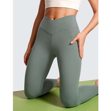 CRZ YOGA Womens Butterluxe Crossover High Waist Workout Leggings 28" - Criss Cross Full Length Gym Lounge Athletic Yoga Pants Grey Sage Medium