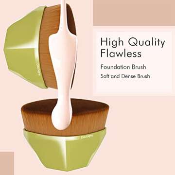 Foundation Makeup Brush Flat Top Kabuki Hexagon Face Blush Liquid Powder Foundation Brush for Blending Liquid, Cream or Flawless Powder Cosmetics with Bonus Protective Case (Yellow)