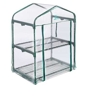 Palm Springs 2-Tier Mini Greenhouse with Clear Cover and Zipper Door