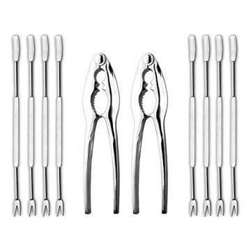 HIWARE Lobster Crackers and Picks Set, 10-Piece Crab Leg Cracker Tools - Stainless Steel Seafood Cra...