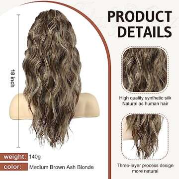 FLUFYMOOZ Wavy Curly Claw Clip Ponytail Extension - 18 Inch Natural Hairpiece